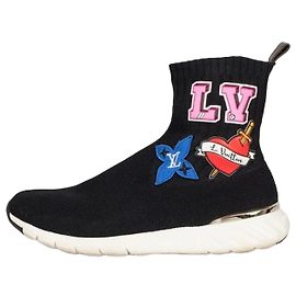Baskets sans lacets Louis Vuitton en textile noir avec doublure en cuir Taille 39 Occasion