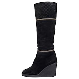 Botines de cuña en ante negro Louis Vuitton - Talla 38.5 De segunda mano