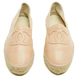 Chanel Espadrilles Cuir rose EU39 CC Pink on Pink Leather Flat Shoes UK6 US8.5