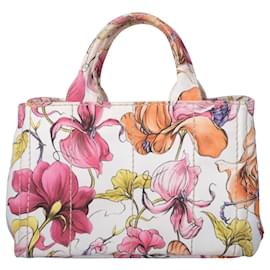 Borsa Tote Small Canapa con stampa floreale Prada