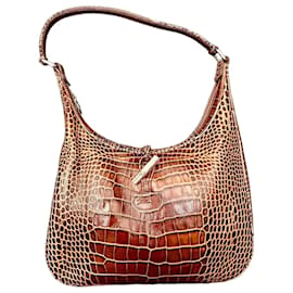 Borsa Longchamp in pelle effetto coccodrillo marrone