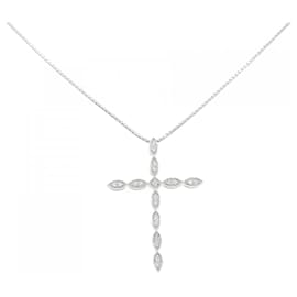 Au750 White Gold Cross Diamond Necklace - Autre Marque