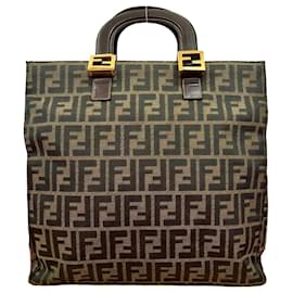 Borsa a mano in pelle e tela Zucca Fendi