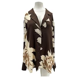 Autre Marque Blusa fluida de seda estampada marrón SIR