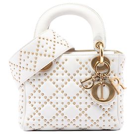 Dior Lady Dior Mini in agnello bianco cannage con borchie