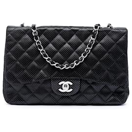 Chanel Black Jumbo Classic Lambskin Traforato a Flap Singolo