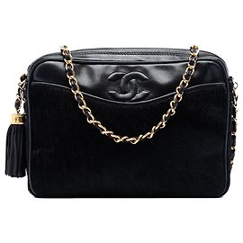 Chanel Black CC Ponyhair and Leather Tassel Camera Bag
