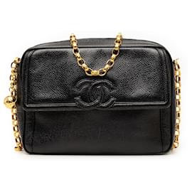 Borsa Camera Chanel Black CC Caviar Front Pocket Bijoux Chain