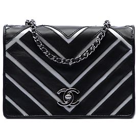 Chanel Black Small Chevron Lambskin Couture Flap