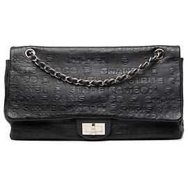 Chanel Black Maxi Embossed Calfskin 31 Rue Cambon Reissue 2.55 Double Flap