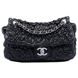 Chanel Black Medium Ruched Lambskin Astrakhan Flap