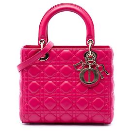 Lady Dior in agnello cannage rosa, misura Medium