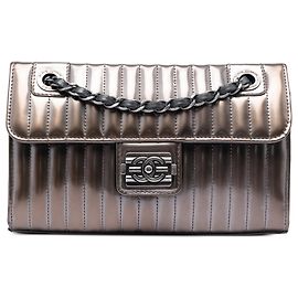 Chanel Gray Small Vertical Quilted Patent Maharaja Express Flap