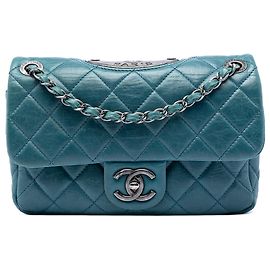 Chanel Blue Quilted Calfskin Plaque Double Flap