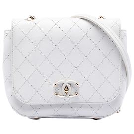 Chanel White Small Stitched Calfskin Covered CC Flap