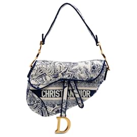 Dior Saddle Bag aus blau bestickter Toile de Jouy Canvas