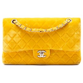 Chanel Giallo Medium Classic Velvet Double Flap