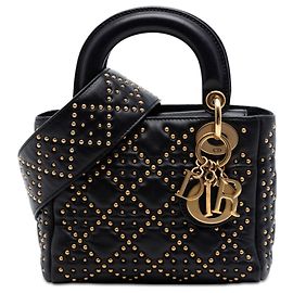 Dior Lady Dior Mini in agnello nero cannage con borchie
