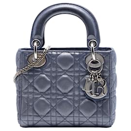 Lady Dior Cannage in agnello iridescente blu mini