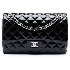 Chanel Black Jumbo Classic Patent Double Flap