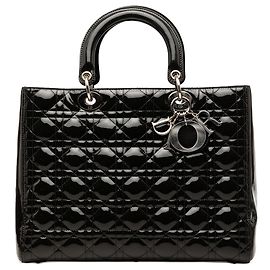 Dior Black Large Patent Cannage Lady Dior