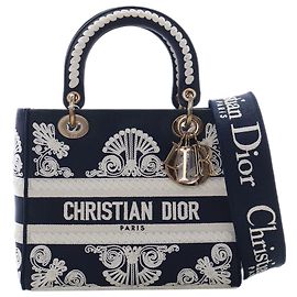 Lady D Lite Cornely in tela ricamata blu Dior Taglia Medium