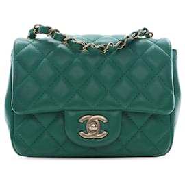 Chanel Green Mini Square Classic Lambskin Single Flap