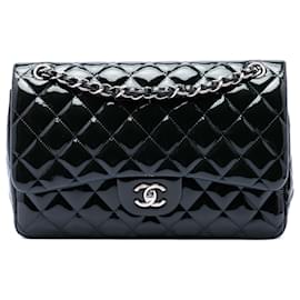 Chanel Blue Jumbo Classic Patent Double Flap