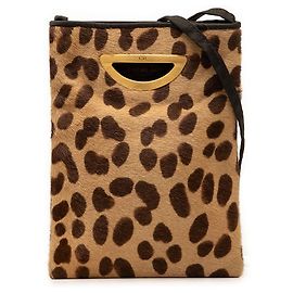 Dior Borsa Malice a tracolla in pelo di pony marrone con stampa leopardata