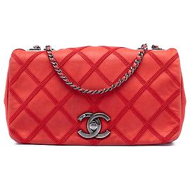 Chanel Red Small Nubuck Diamond Stitch Chain Flap