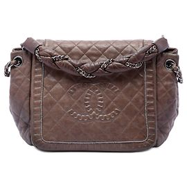 Chanel Marrom Pequena Pele de Vitela Matelassê Istanbul Accordion Flap