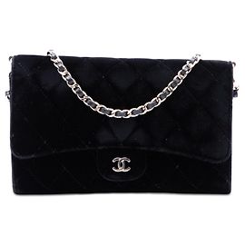 Chanel Black CC gestepptes Samt-Portemonnaie mit abnehmbarer Kette