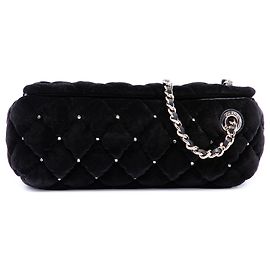 Clutch da polso Chanel Black CC in velluto trapuntato e cristalli