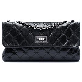 Chanel Black Glazed Crackled Calfskin Mademoiselle Flap