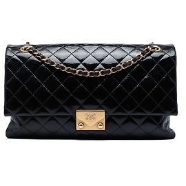Chanel Black Quilted Crinkled Patent Pagoda Accordion Flap