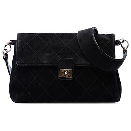 Chanel Black CC Trapuntato in Scamoso Wild Stitch Flap