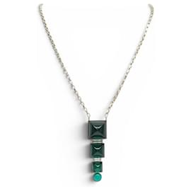 NUOVO COLLANA PHILIPPE FERRANDIS PIETRE TAGLIATE VERDI IN METALLO DORATO