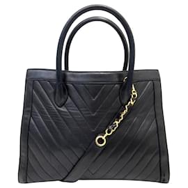 VINTAGE CHANEL CABAS SHOPPING 2 WAY TOTE BAG DE CUERO CHEVRON