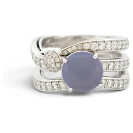 OMEGA MONEDSTEIN-CABOCHON & DIAMANT RING 1.4CT T62 18K WEISSGOLD 22GR