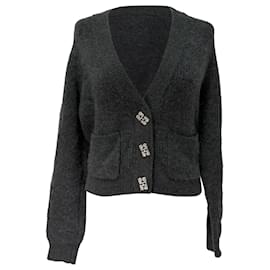 Ganni Cardigan mit V-Ausschnitt aus grauer Wolle