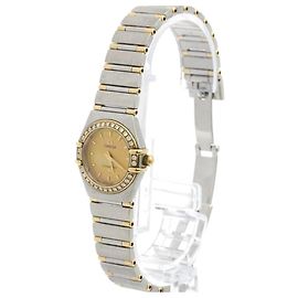 Omega Constellation Quarz-Uhr aus Edelstahl und Gelbgold mit Diamantlünette und Markierungen und Perlmutt 22