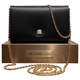 Guy Laroche Pochette nera con catena dorata e cristalli