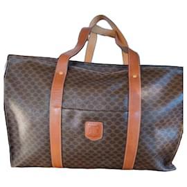 Borsa da viaggio Celine in tela monogram marrone e pelle caramello - Céline