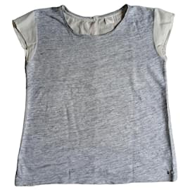 Des Petits Hauts Camiseta de lino y seda gris y crema