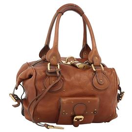 Chloé Bolso Chloe Paddington de piel marrón oro plata Auth YKZ912A