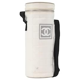 CHANEL Sports Choco Bar Schultertasche Nylon Weiß Silber CC Auth 126116A