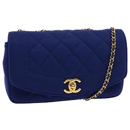 CHANEL Diana Matelasse Chain Shoulder Bag Canvas Blue Gold CC Auth 70391SAM