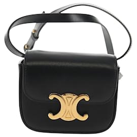 Borsa a Spalla CELINE Mini Triomphe in Pelle Nera con Dettagli Oro Auth TR156 - Céline