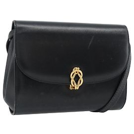 Bolsa de Ombro GUCCI em Couro Preto e Ouro Auth BA13381