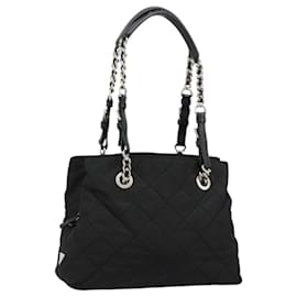 PRADA Chain Shoulder Bag Nylon Schwarz Silber Auth 184635V